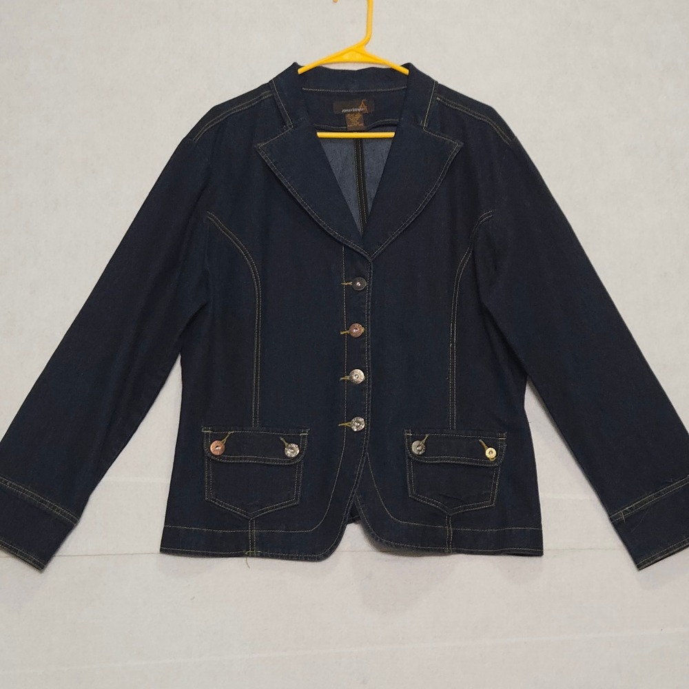 Ashley Stewart Denim Jacket Blazer Blue Jean Button Front Pockets Women Size 18